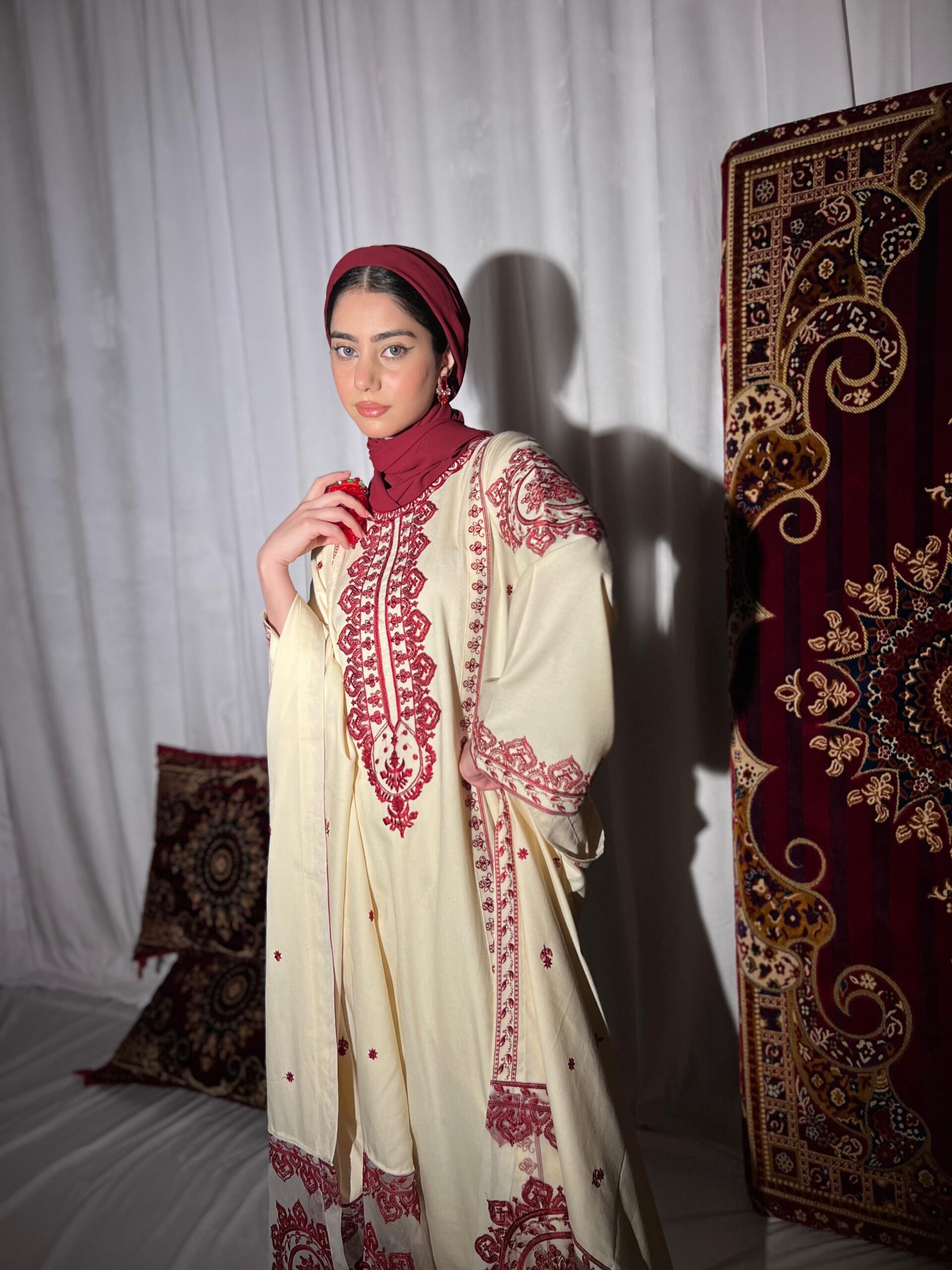 Skin Danak Shalwar Kameez with Red Embroidery